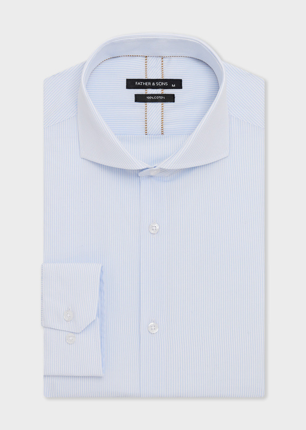 Chemise Slim en popeline de coton blanc à rayures bleu pâle - Father and Sons 68034