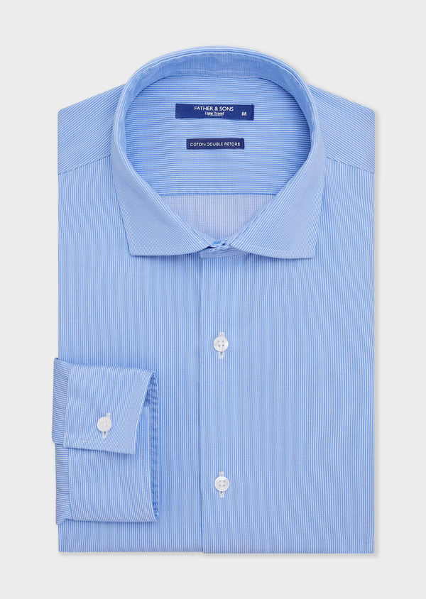 Chemise non-iron Slim en coton façonné bleu ciel à rayures blanches - Father and Sons 67765