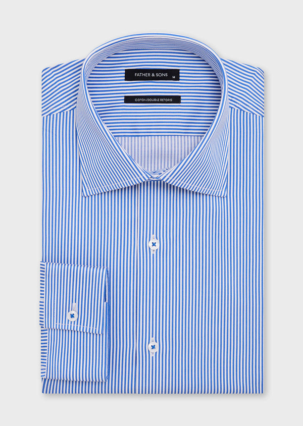 Chemise Slim en popeline de coton blanc à rayures bleues - Father and Sons 67714