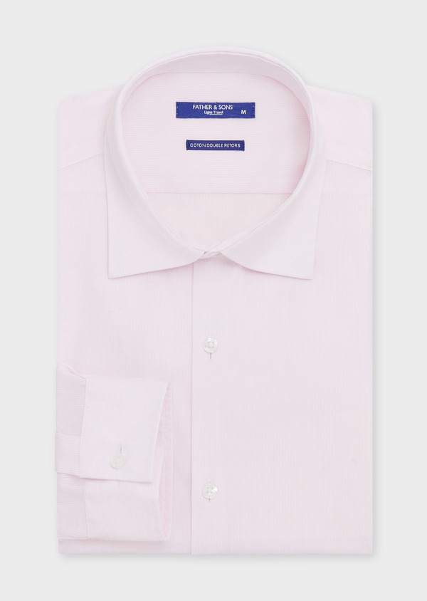 Chemise non-iron Slim en popeline de coton blanc à rayures roses - Father and Sons 67711