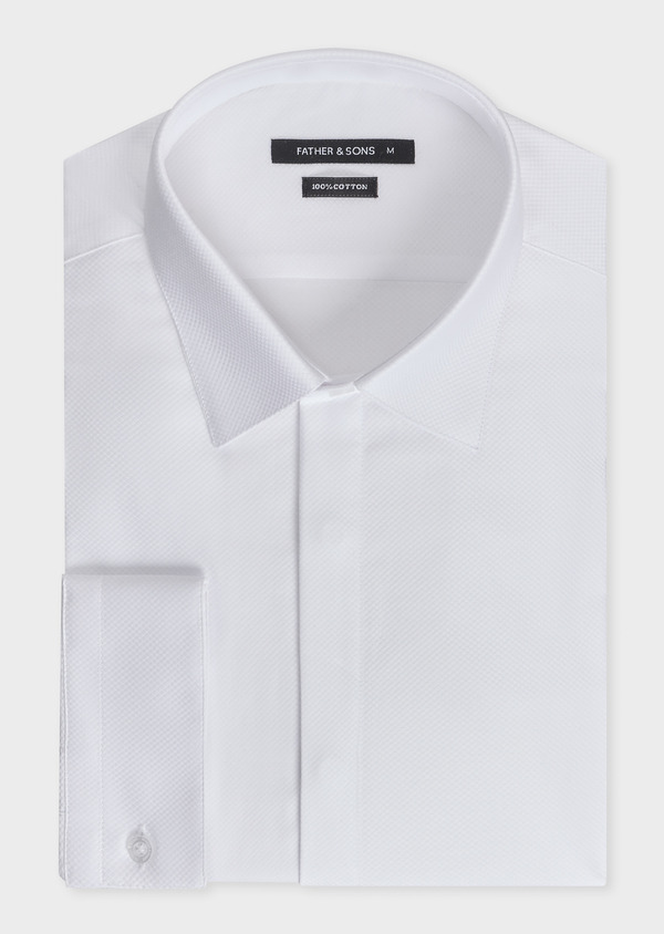 Chemise habillée Slim en coton façonné uni blanc - Father and Sons 69630