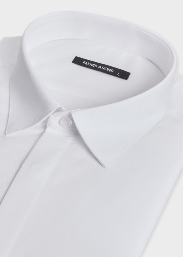 Chemise habillée Slim en coton stretch façonné uni blanc - Father and Sons 69634