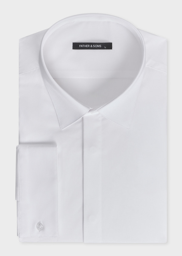 Chemise habillée Slim en coton stretch façonné uni blanc - Father and Sons 69633