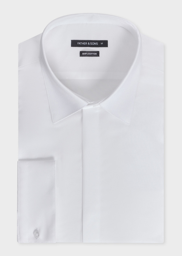 Chemise habillée Slim en coton façonné uni blanc - Father and Sons 69636