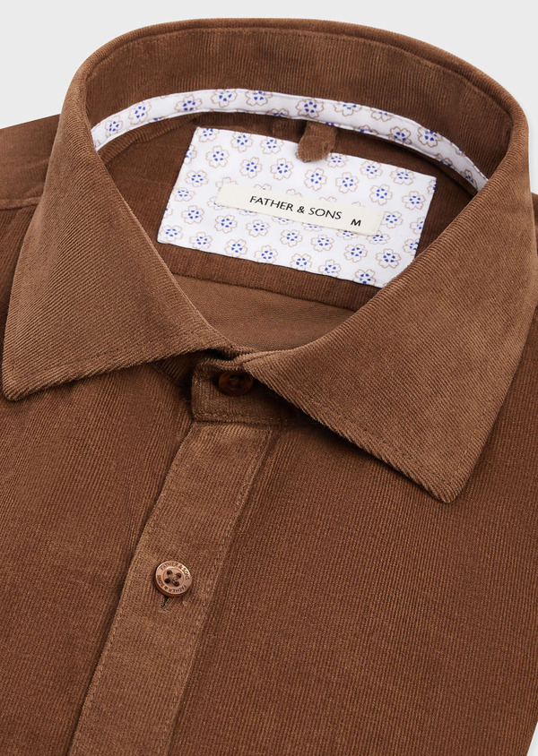 Chemise Slim en velours côtelé camel - Father and Sons 69036