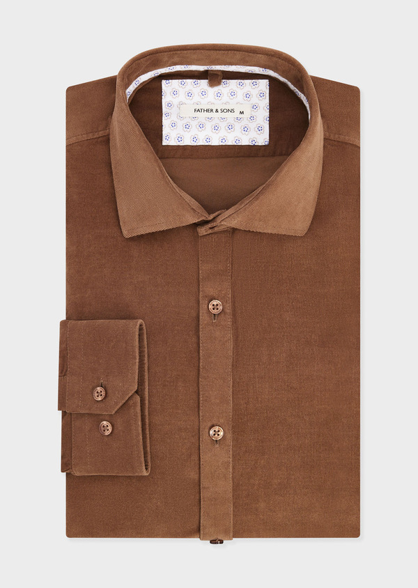 Chemise Slim en velours côtelé camel - Father and Sons 69035