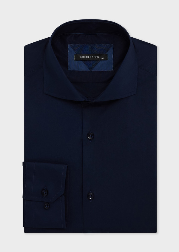 Chemise Slim en satin de coton stretch bleu marine - Father and Sons 68064