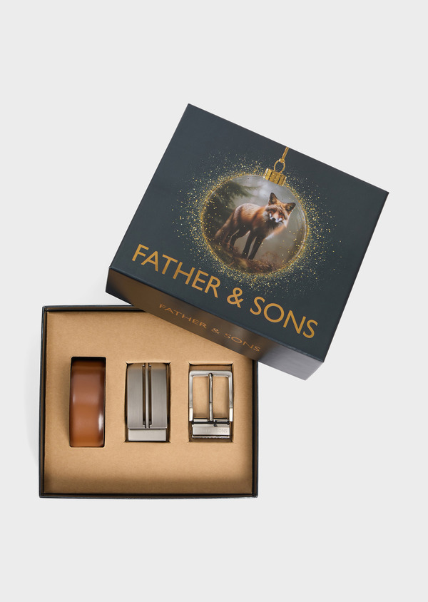 Coffret cadeau ceinture ajustable et 2 boucles en cuir cognac - Father and Sons 70706