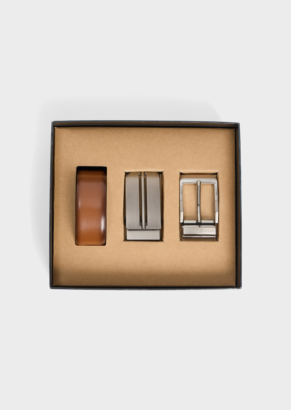 Coffret cadeau ceinture ajustable et 2 boucles en cuir cognac - Father and Sons 70705