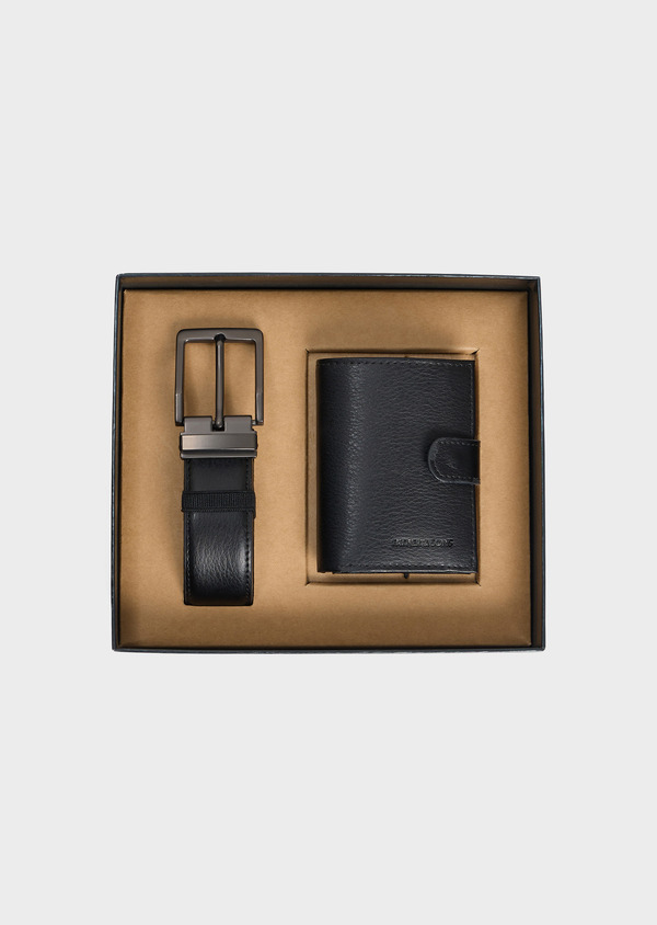 Coffret cadeau ceinture ajustable et portefeuille en cuir noir - Father and Sons 70701