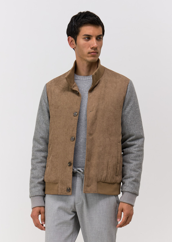 Blouson bi-matière camel et gris - Father and Sons 68898