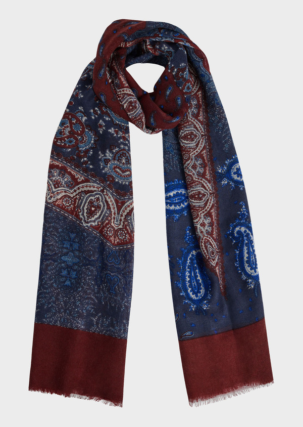 Echarpe en laine bordeaux à motif bleu - Father and Sons 67855