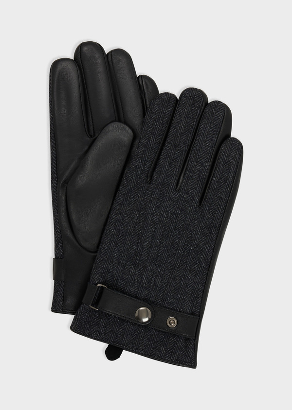 Gants bi-matière en cuir et chevron anthracite - Father and Sons 67903