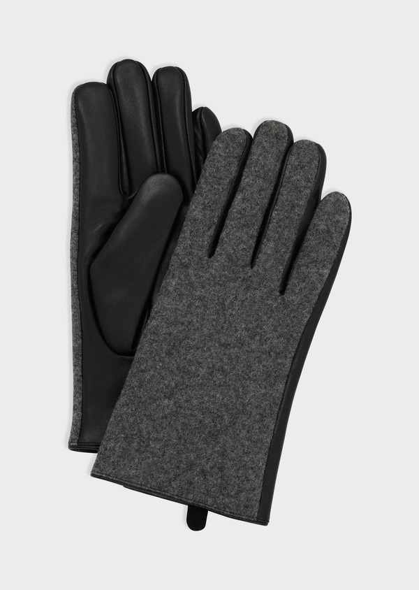 Gants bi-matière en cuir et flanelle gris - Father and Sons 67902