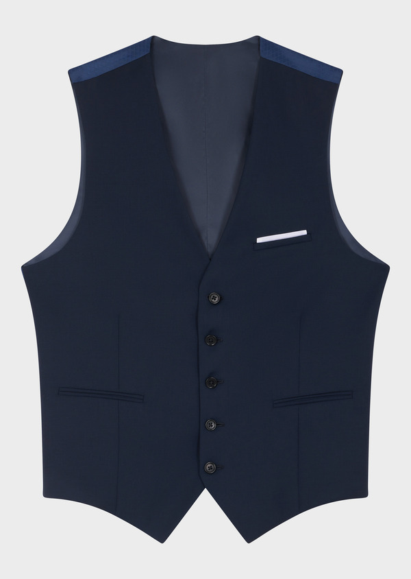 Gilet de costume en laine Marzotto unie bleu marine - Father and Sons 68187