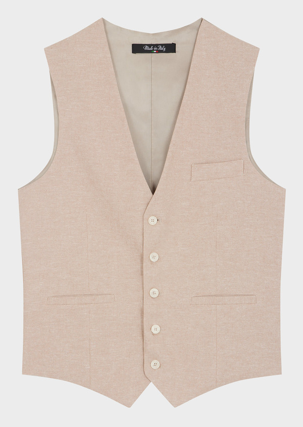 Gilet casual en coton et lin unis beiges - Father and Sons 69675