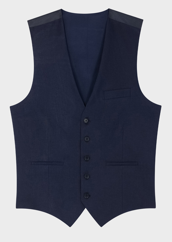 Gilet casual en lin uni bleu marine - Father and Sons 65047