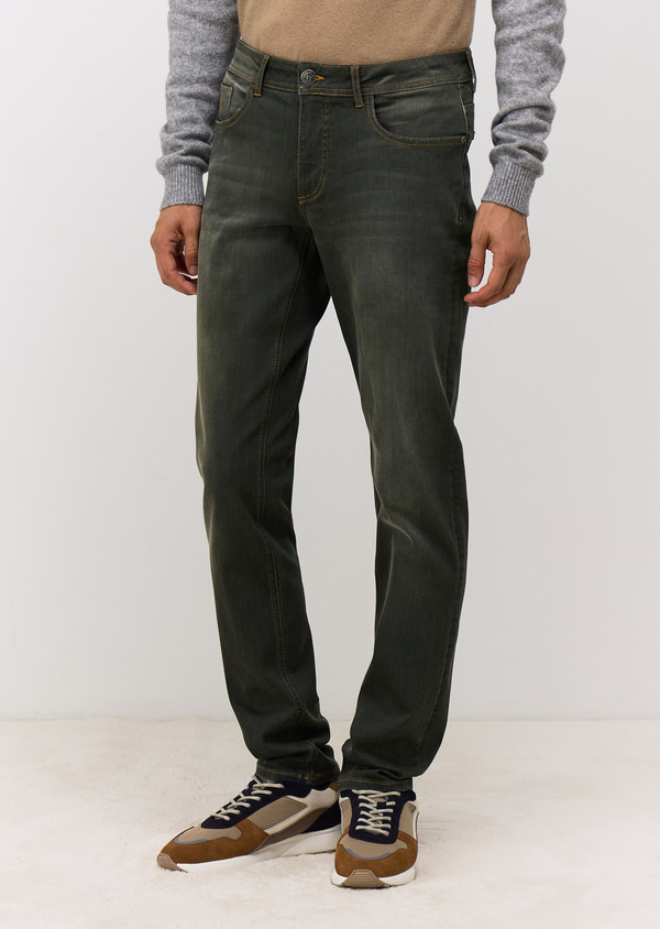 Jean Jody Slim en coton mélangé stretch olive - Father and Sons 68617