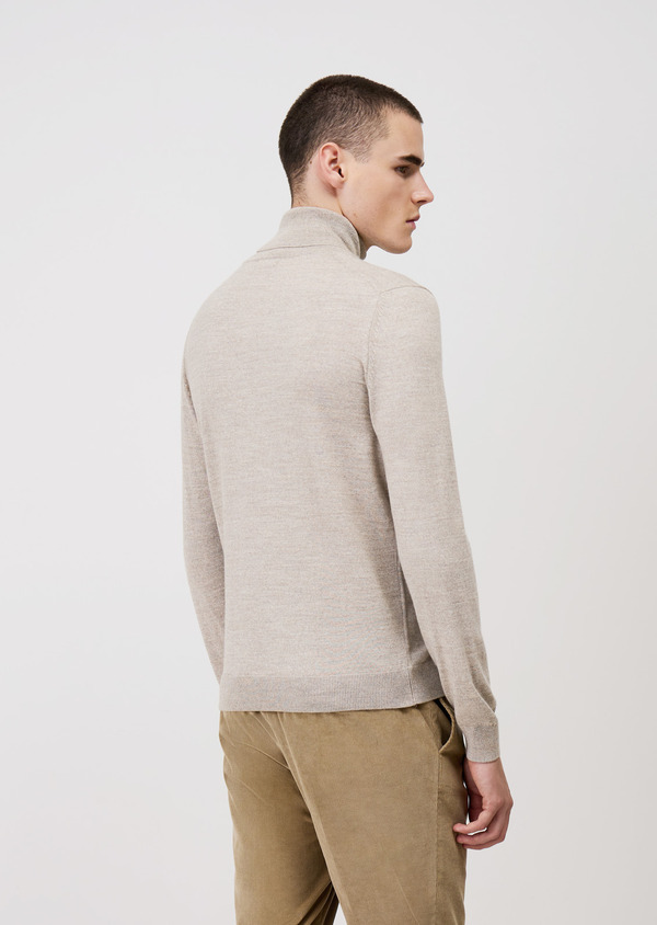 Pull col roulé en laine Mérinos mélangée beige - Father and Sons 68824