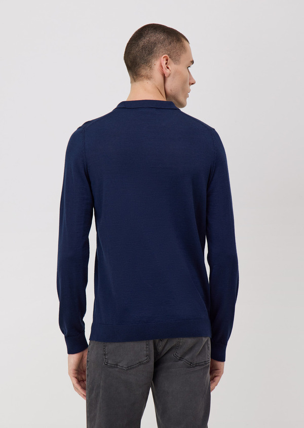 Pull col polo en laine Mérinos mélangée bleu indigo - Father and Sons 70548