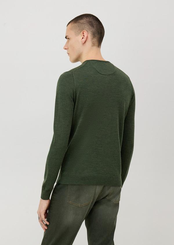 Pull col rond en laine Mérinos mélangée olive - Father and Sons 70540