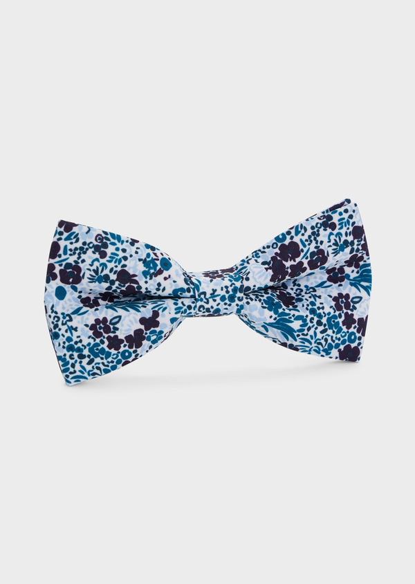 Noeud papillon aubergine à motif fleuri bleu - Father and Sons 68146