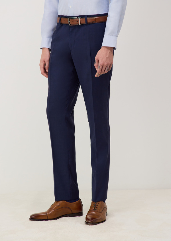 Pantalon coordonnable Regular en laine bleu marine Prince de Galles - Father and Sons 68423