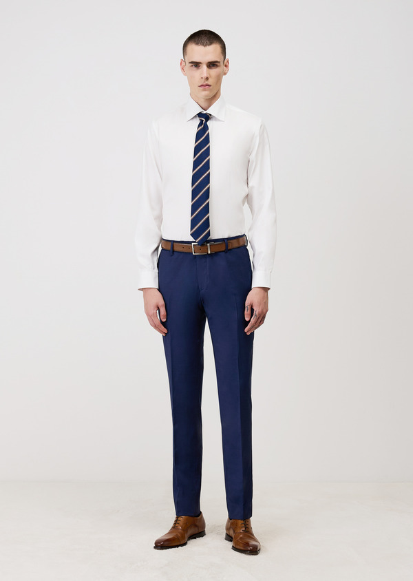 Pantalon coordonnable Regular en laine Marzotto unie bleu indigo - Father and Sons 68281