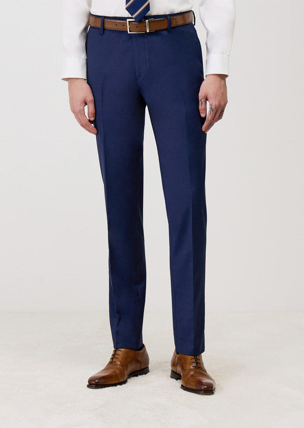 Pantalon coordonnable Regular en laine Marzotto unie bleu indigo - Father and Sons 68278