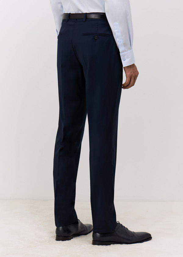 Pantalon coordonnable Regular en laine Marzotto unie bleu marine - Father and Sons 68246