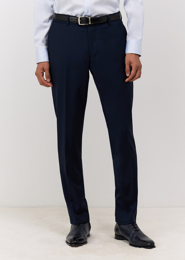 Pantalon coordonnable Regular en laine Marzotto unie bleu marine - Father and Sons 68245