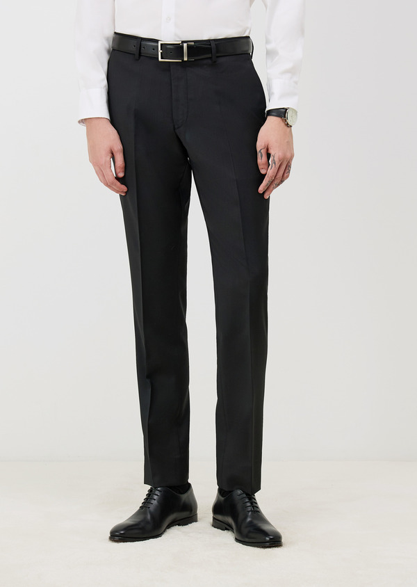 Pantalon coordonnable Regular en laine Marzotto unie noire - Father and Sons 68435