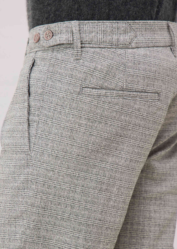 Chino slack skinny 7/8 en coton mélangé gris Prince de Galles - Father and Sons 70337