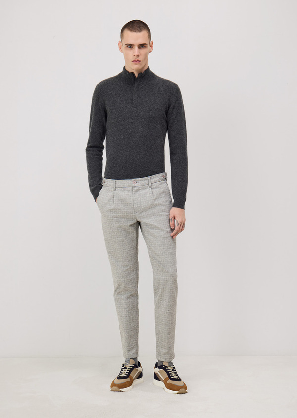 Chino slack skinny 7/8 en coton mélangé gris Prince de Galles - Father and Sons 70338