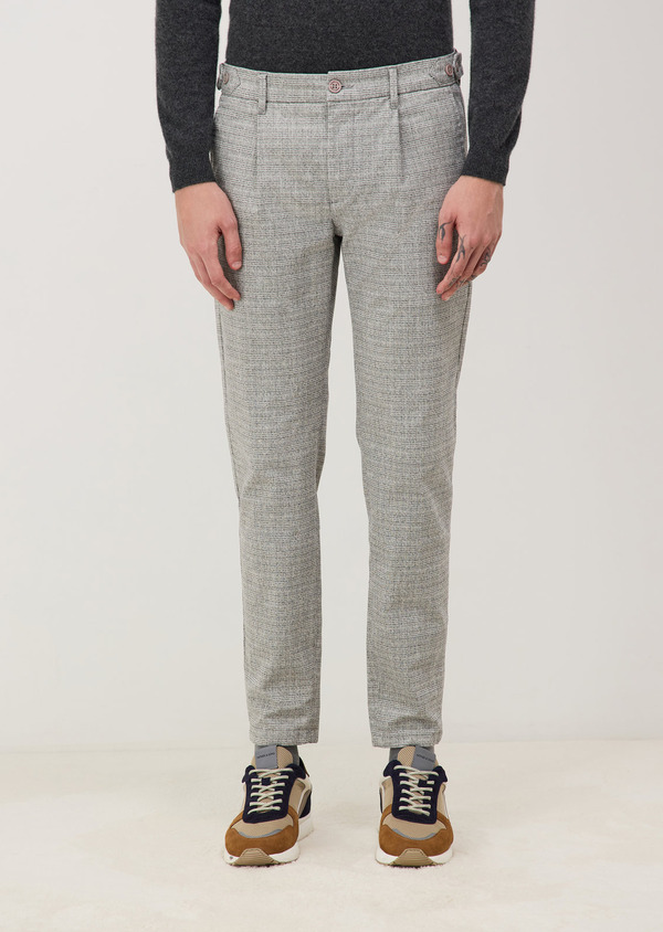 Chino slack skinny 7/8 en coton mélangé gris Prince de Galles - Father and Sons 70335