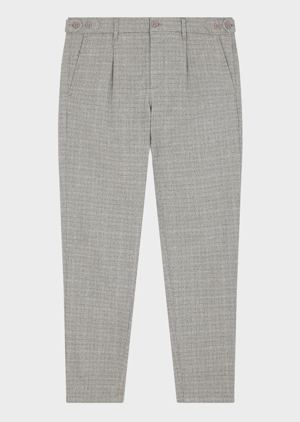 Chino slack skinny 7/8 en coton mélangé gris Prince de Galles - Father and Sons 70339