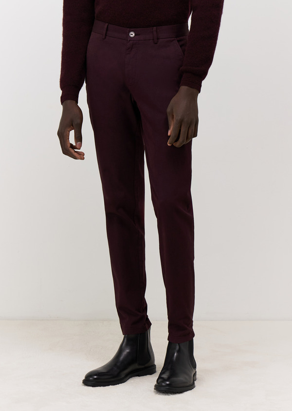 Chino slack skinny 7/8 en coton mélangé bordeaux - Father and Sons 68520