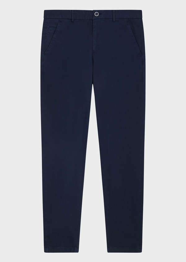 Chino slack skinny 7/8 en coton stretch uni bleu marine - Father and Sons 65246