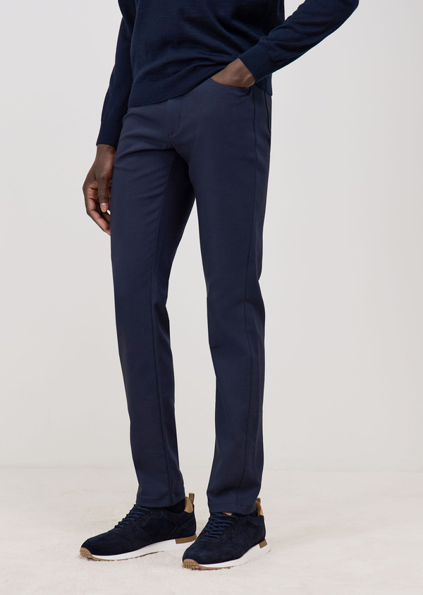 Pantalon casual skinny en coton mélangé bleu marine - Father and Sons 71545