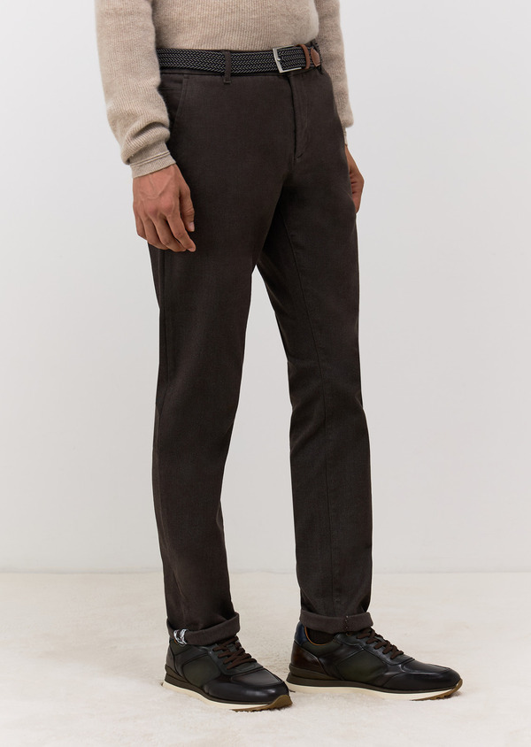 Chino slack skinny 7/8 en coton mélangé marron - Father and Sons 69095