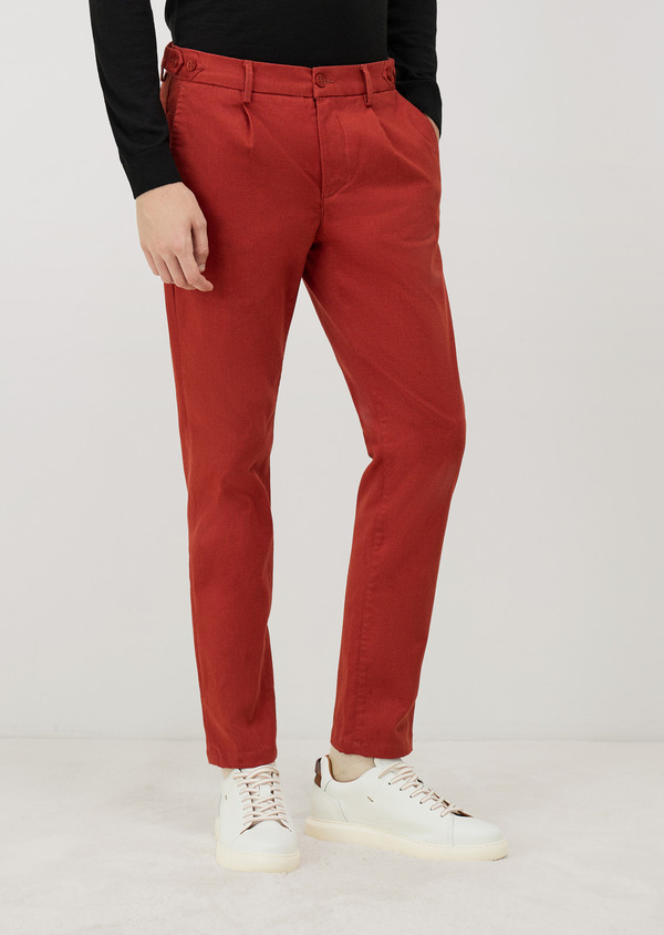 Chino slack skinny 7/8 en coton mélangé rouge - Father and Sons 70340