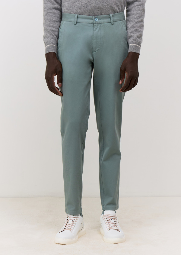 Chino slack skinny 7/8 en coton stretch vert d'eau - Father and Sons 69115