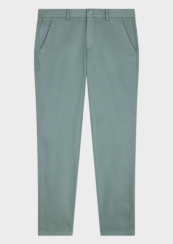 Chino slack skinny 7/8 en coton stretch vert d'eau - Father and Sons 69119