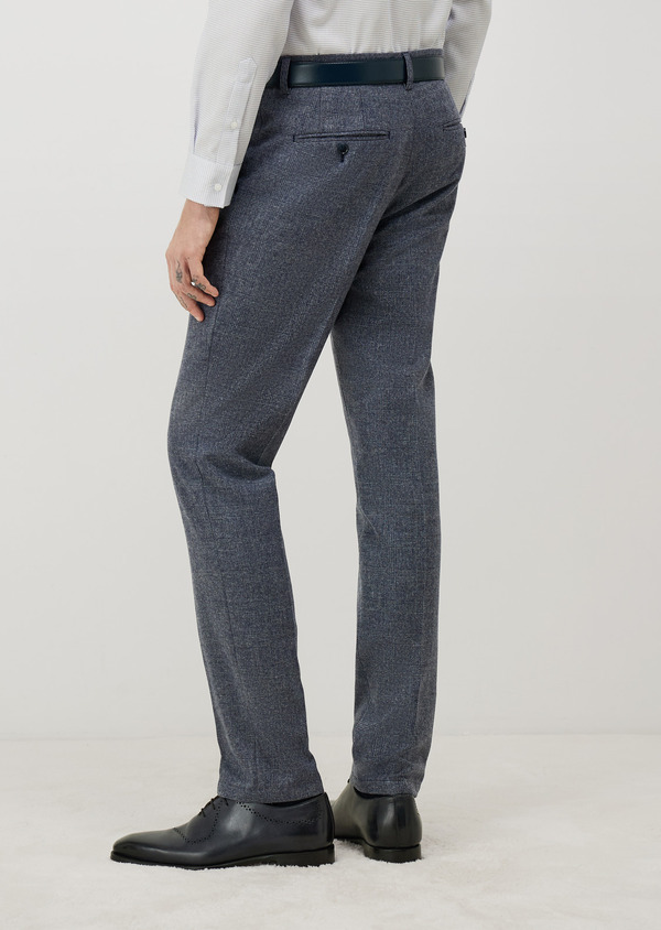 Pantalon coordonnable Slim en laine mélangée bleu turquin Prince de Galles - Father and Sons 70304