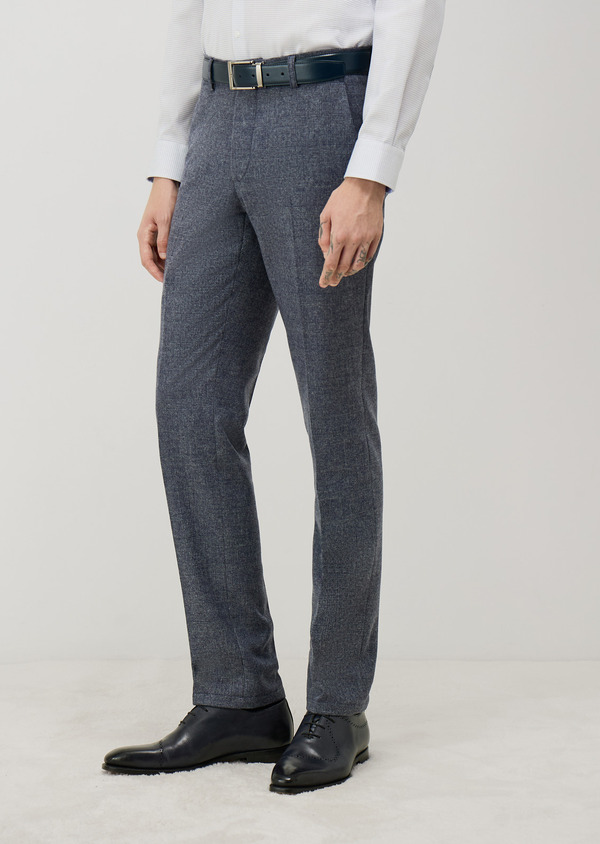 Pantalon coordonnable Slim en laine mélangée bleu turquin Prince de Galles - Father and Sons 70303