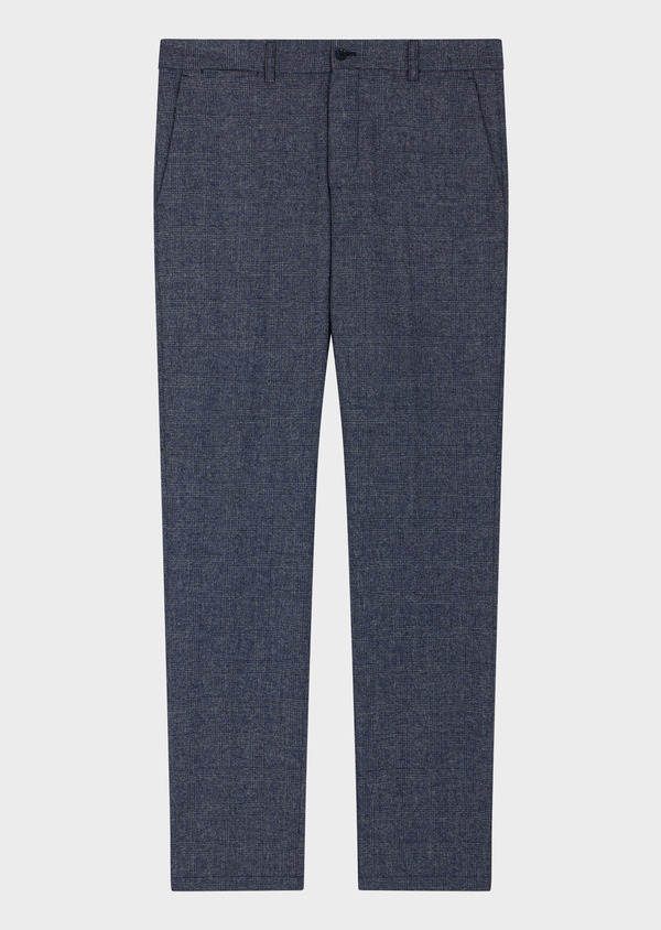 Pantalon coordonnable Slim en laine mélangée bleu turquin Prince de Galles - Father and Sons 70305