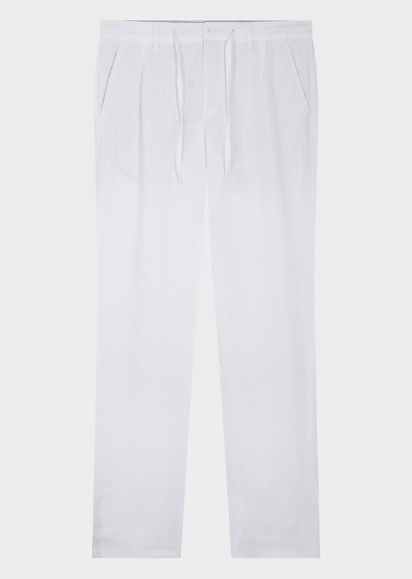 Pantalon casual slim en lin uni blanc - Father and Sons 65072