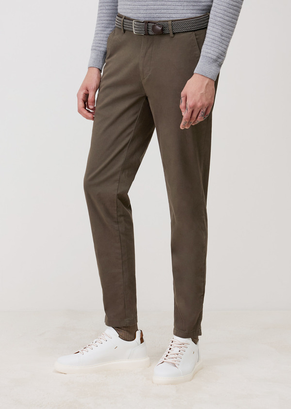 Chino slack skinny 7/8 en coton stretch uni kaki - Father and Sons 69614