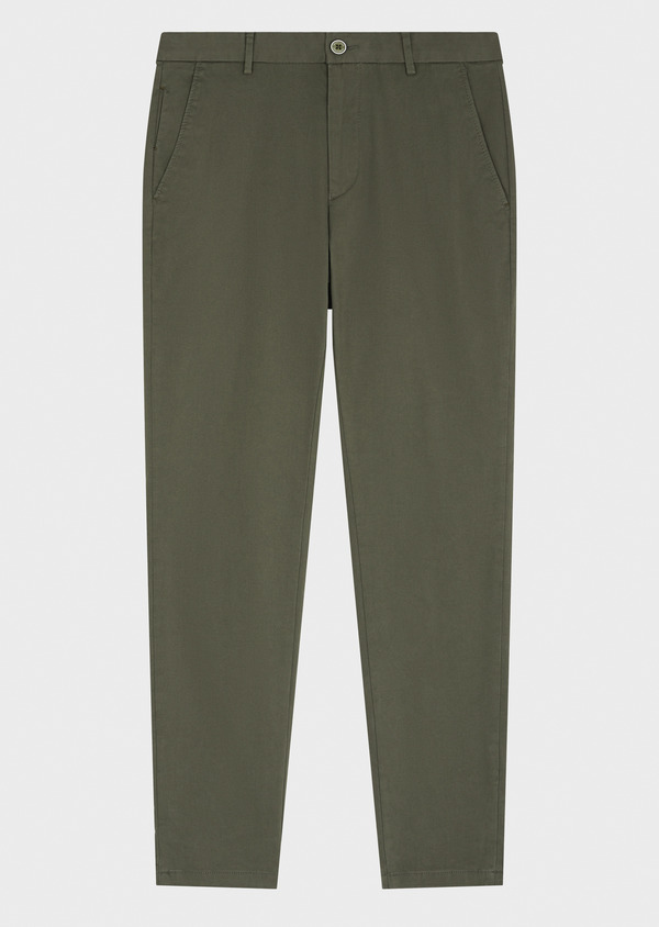 Chino slack skinny 7/8 en coton stretch uni kaki - Father and Sons 65201