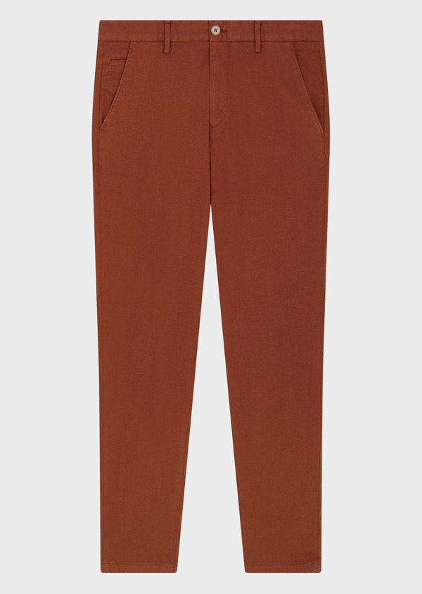 Chino slack skinny 7/8 en coton stretch uni terracotta - Father and Sons 65073